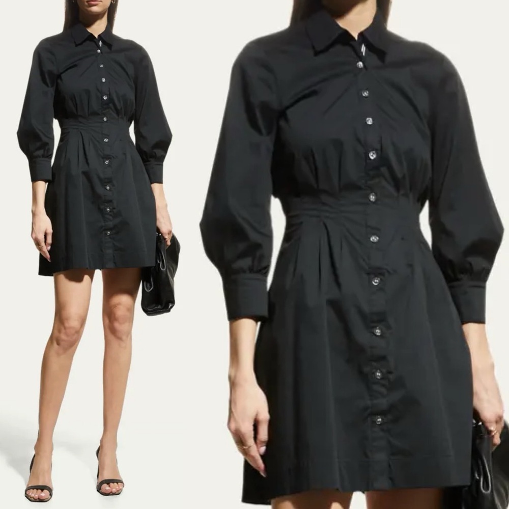VERONICA BEARD
Polina Button-Front Pleated Shirt Dress size 14 black - Picture 3 of 10